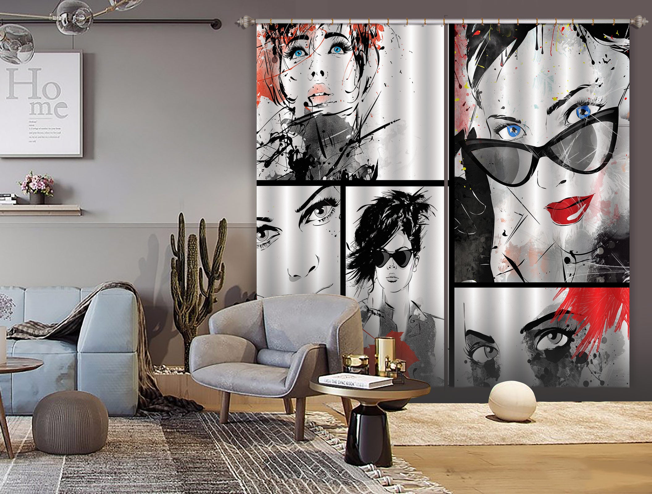 3D Sunglasses Woman 020 Curtains Drapes