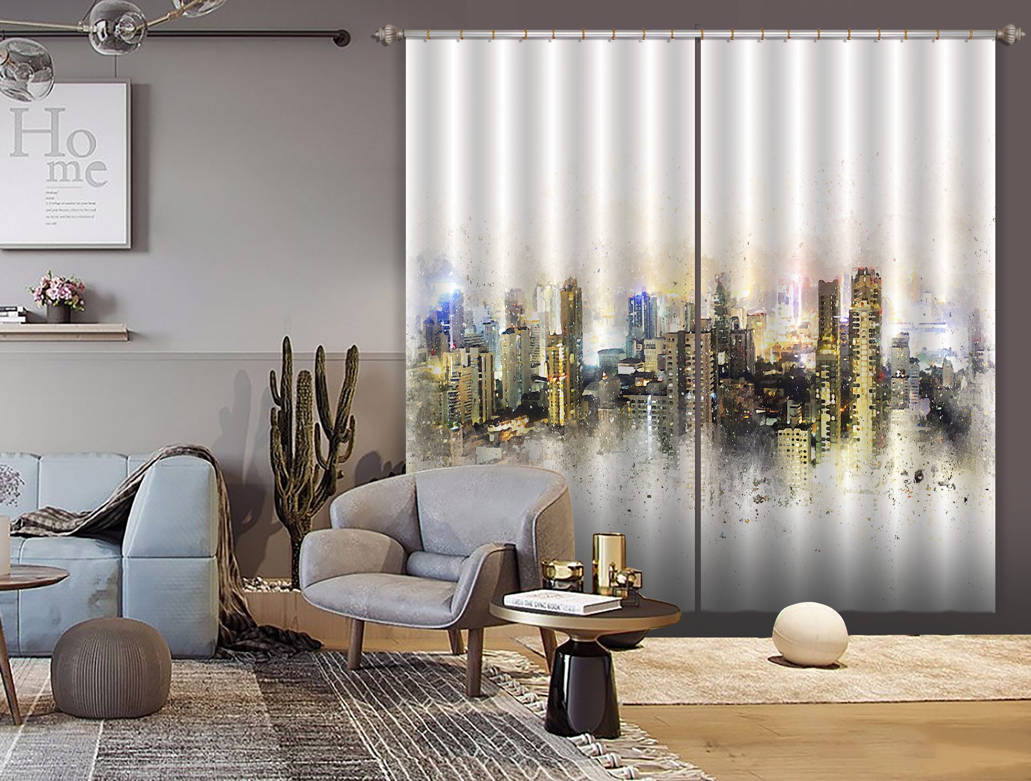 3D Building City 056 Curtains Drapes