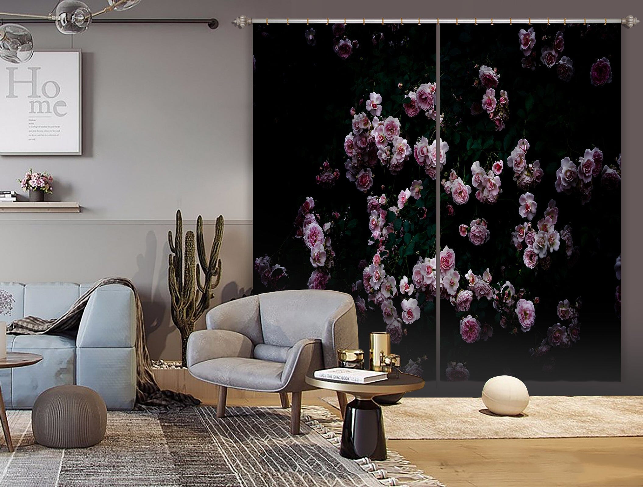 3D Night Rose 046 Noirblanc777 Curtain Curtains Drapes Curtains AJ Creativity Home 