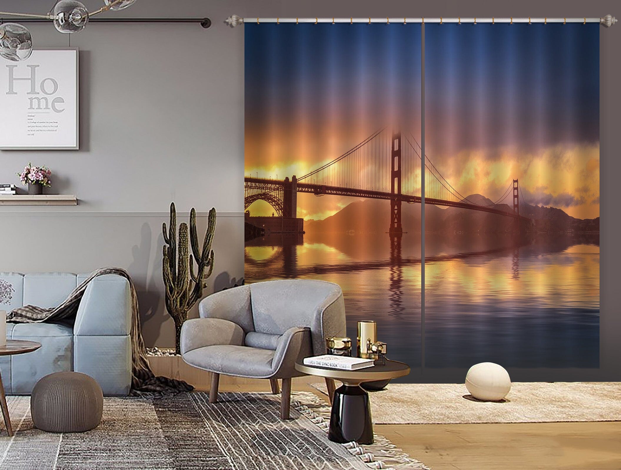 3D Dusk Bridge 171 Marco Carmassi Curtain Curtains Drapes Curtains AJ Creativity Home 