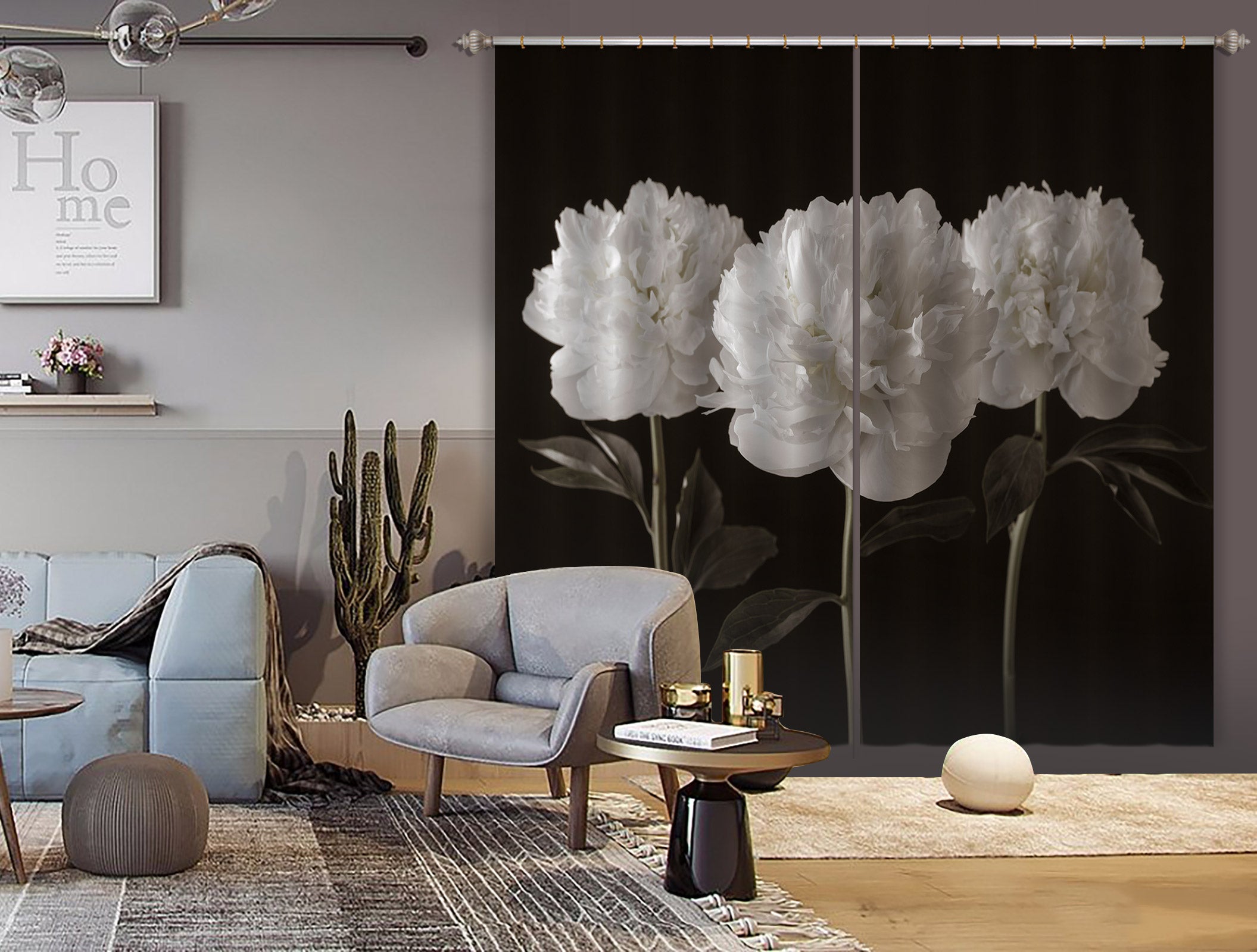 3D White Flower 6520 Assaf Frank Curtain Curtains Drapes