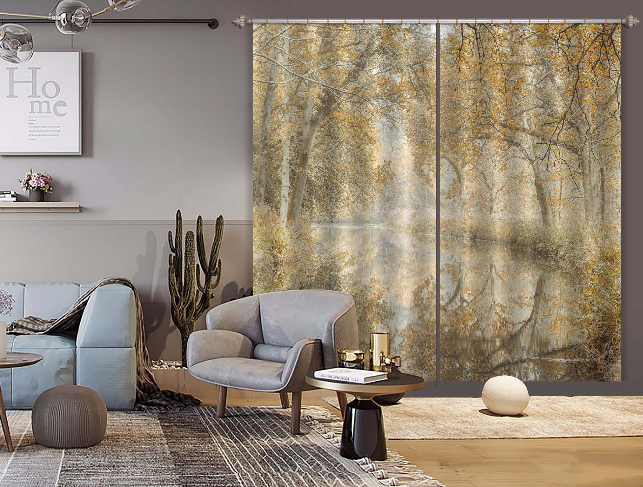 3D Riverside Trees 6355 Assaf Frank Curtain Curtains Drapes