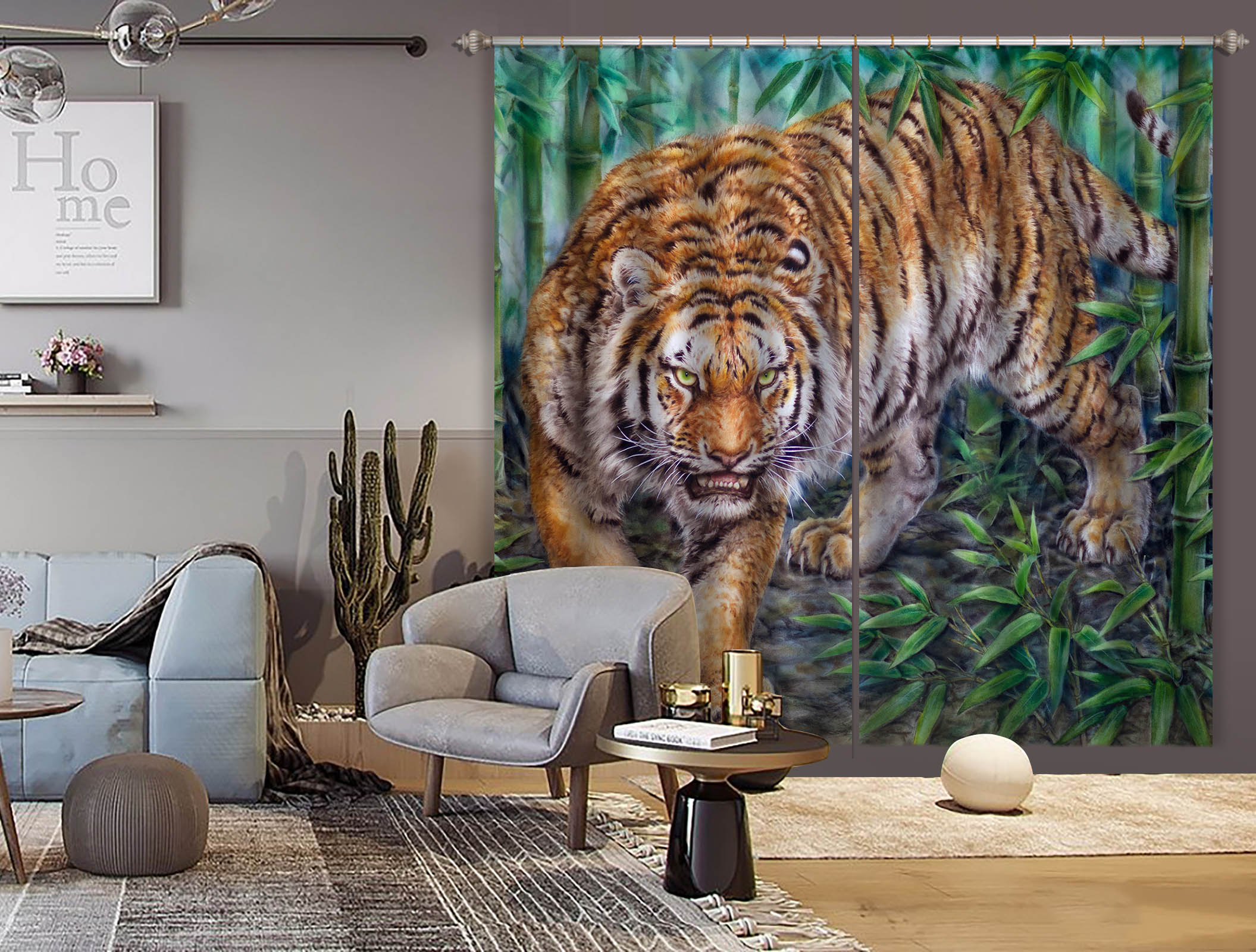 3D Bamboo Forest Tiger 9009 Kayomi Harai Curtain Curtains Drapes