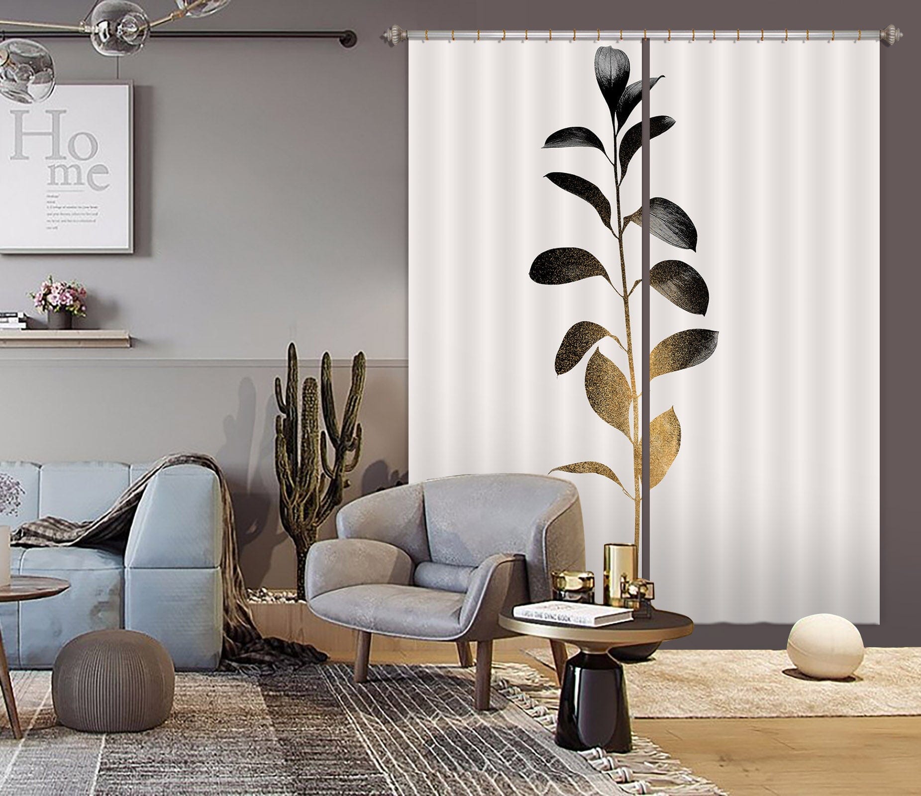 3D Golden Gradient Leaves 1084 Boris Draschoff Curtain Curtains Drapes Curtains AJ Creativity Home 