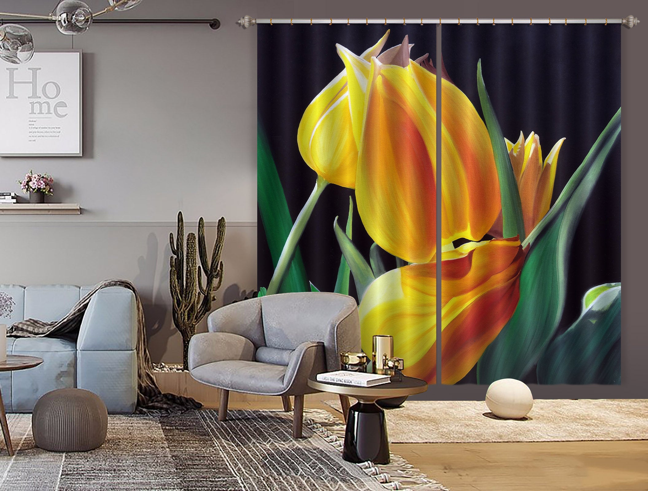 3D Yellow Flower 11036 Matthew Holden Bates Curtain Curtains Drapes