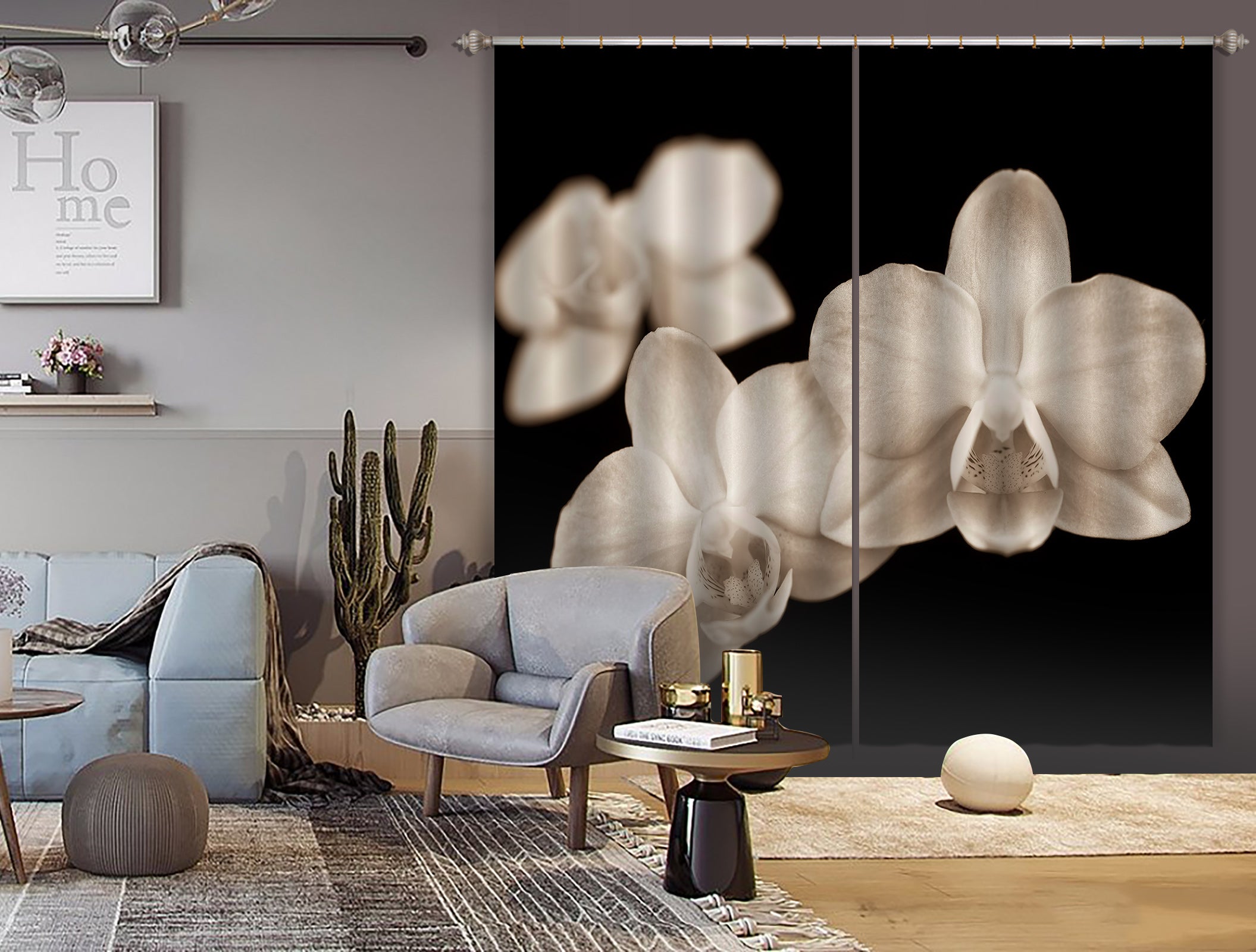 3D White Flower 6504 Assaf Frank Curtain Curtains Drapes