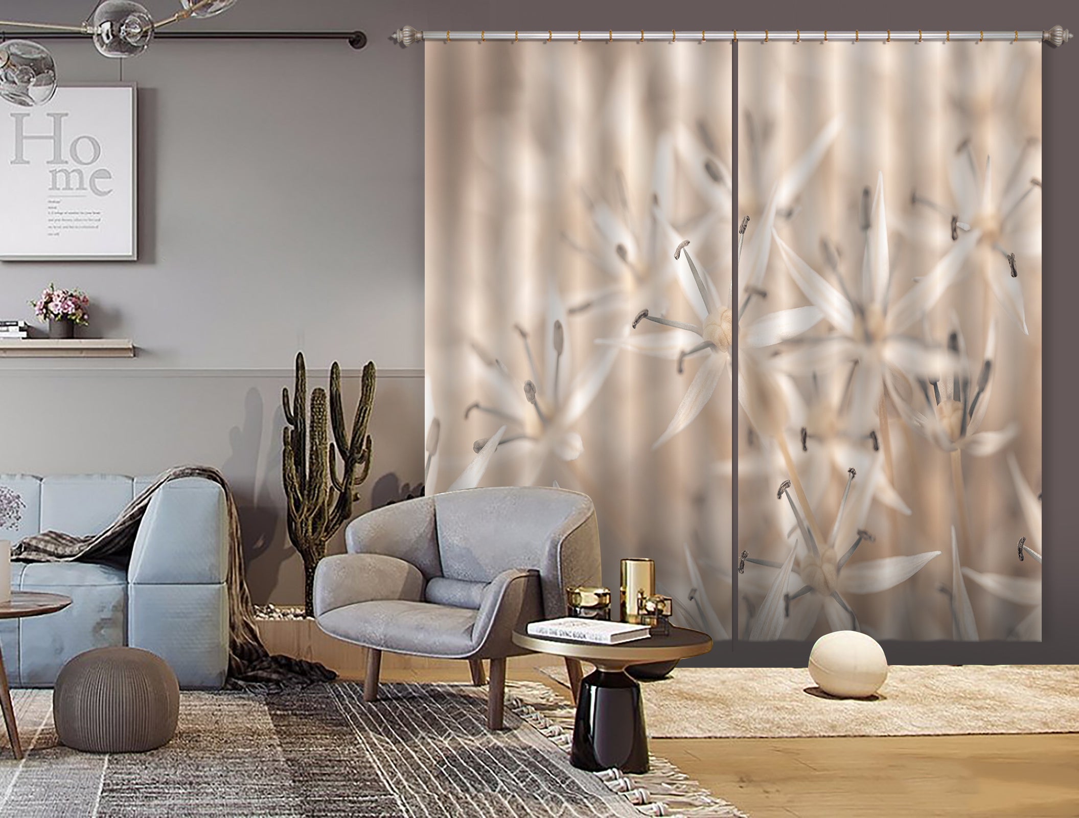 3D Gray Wildflowers 6566 Assaf Frank Curtain Curtains Drapes