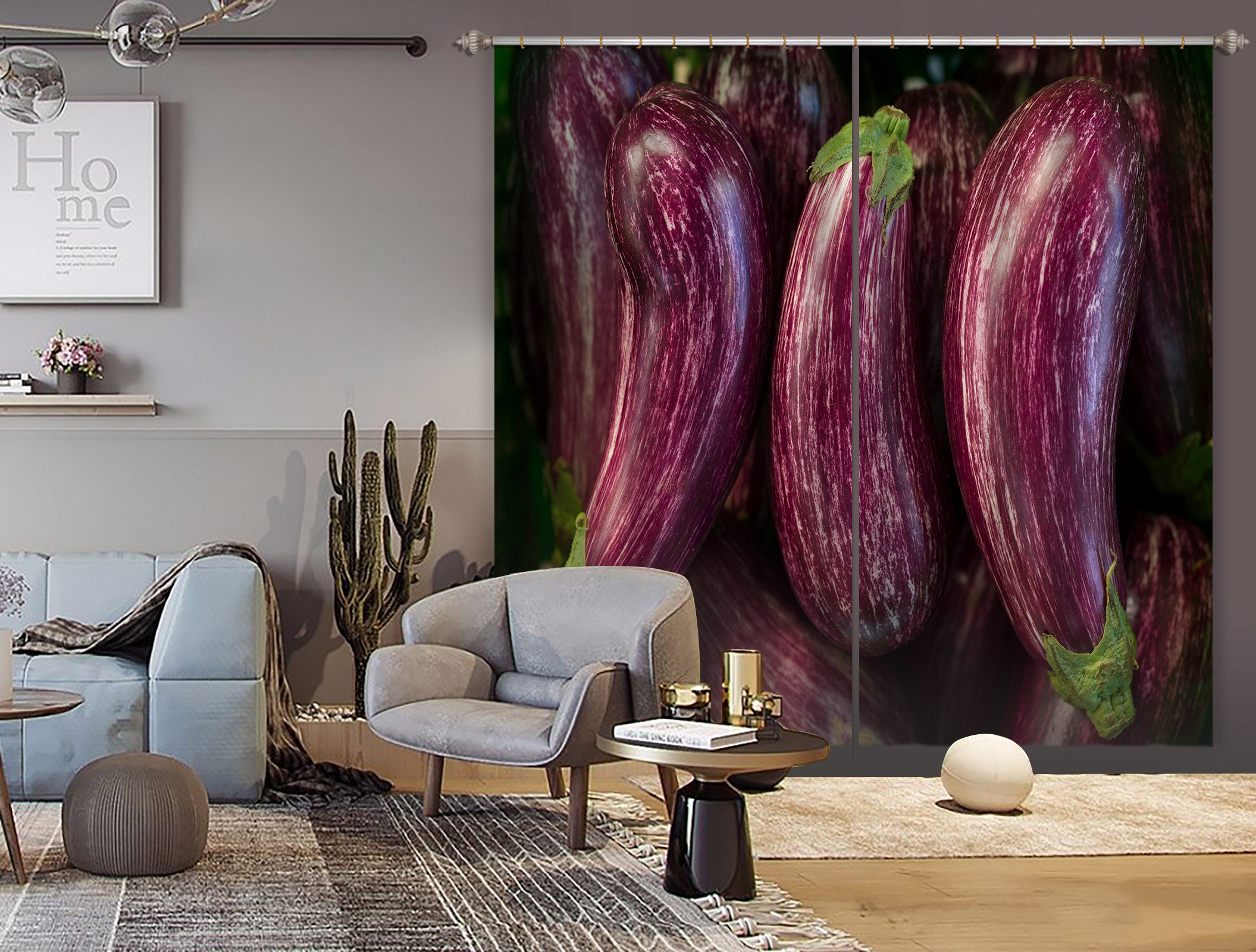 3D Vegetable Eggplant 6558 Assaf Frank Curtain Curtains Drapes
