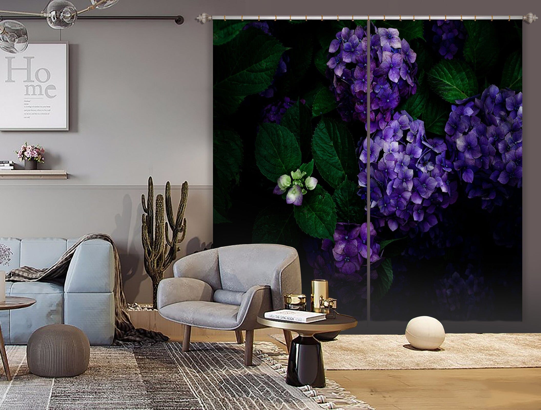 3D Purple Hydrangea 055 Noirblanc777 Curtain Curtains Drapes Curtains AJ Creativity Home 