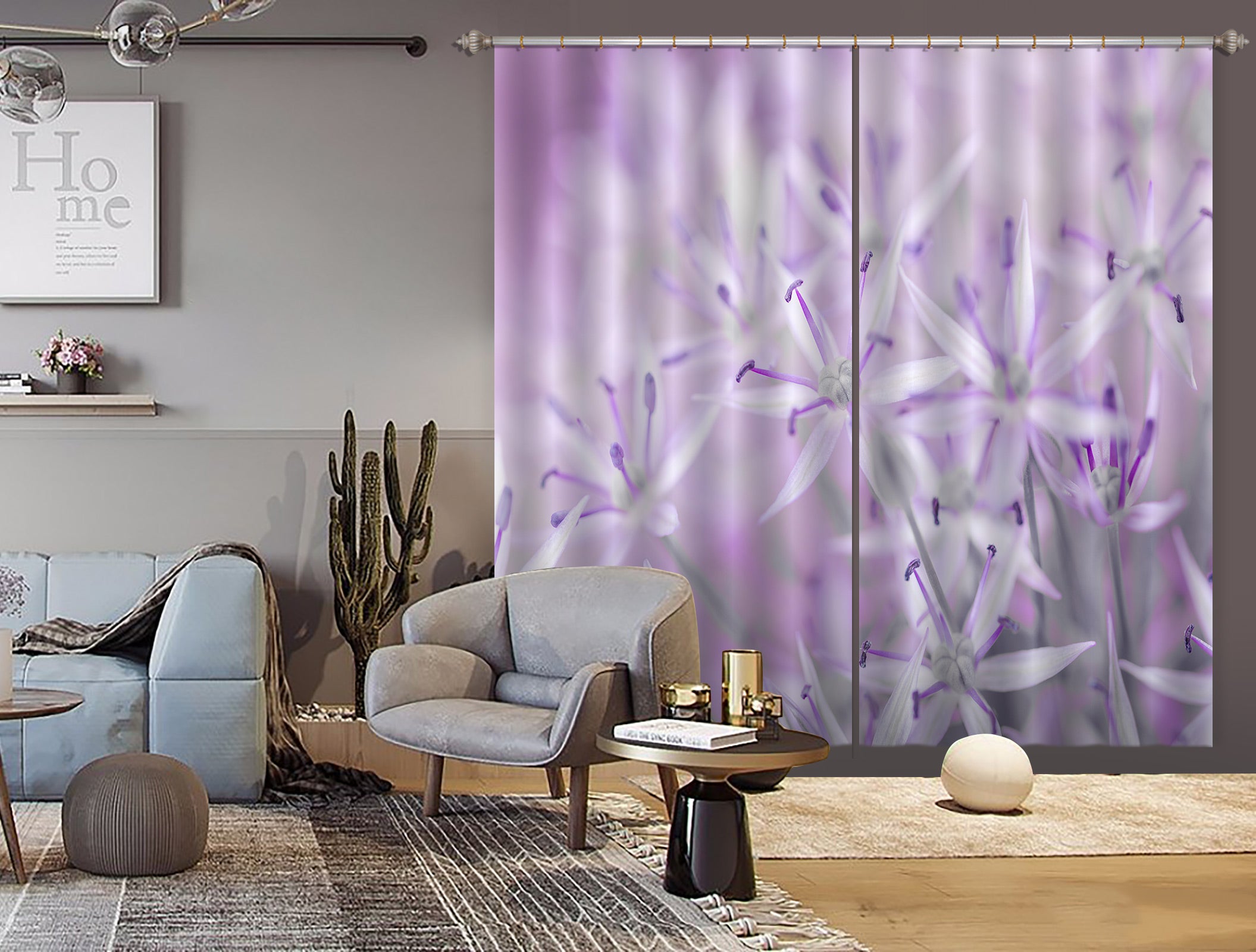 3D Purple Flower 6565 Assaf Frank Curtain Curtains Drapes
