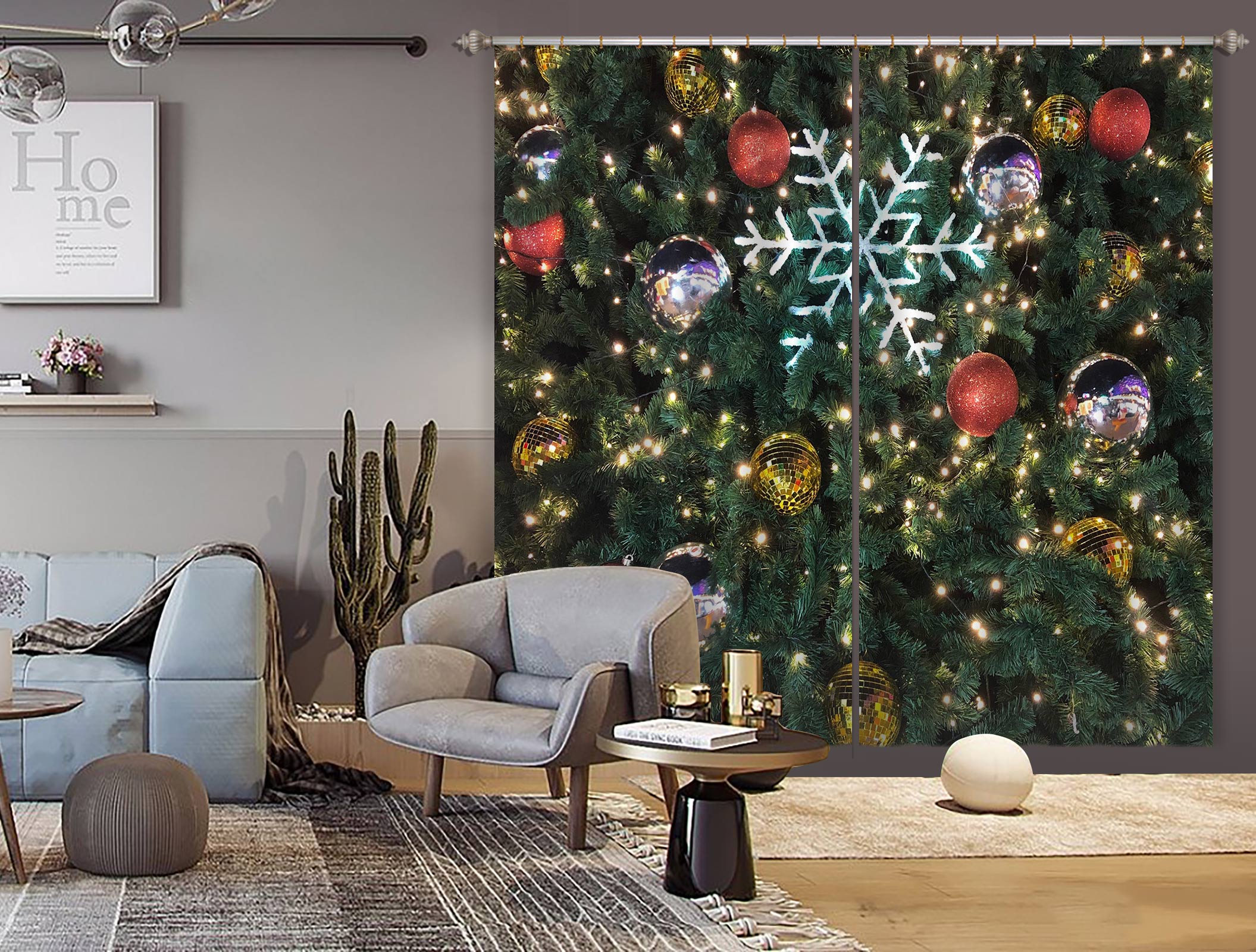 3D Tree Snowflake 52079 Christmas Curtains Drapes Xmas