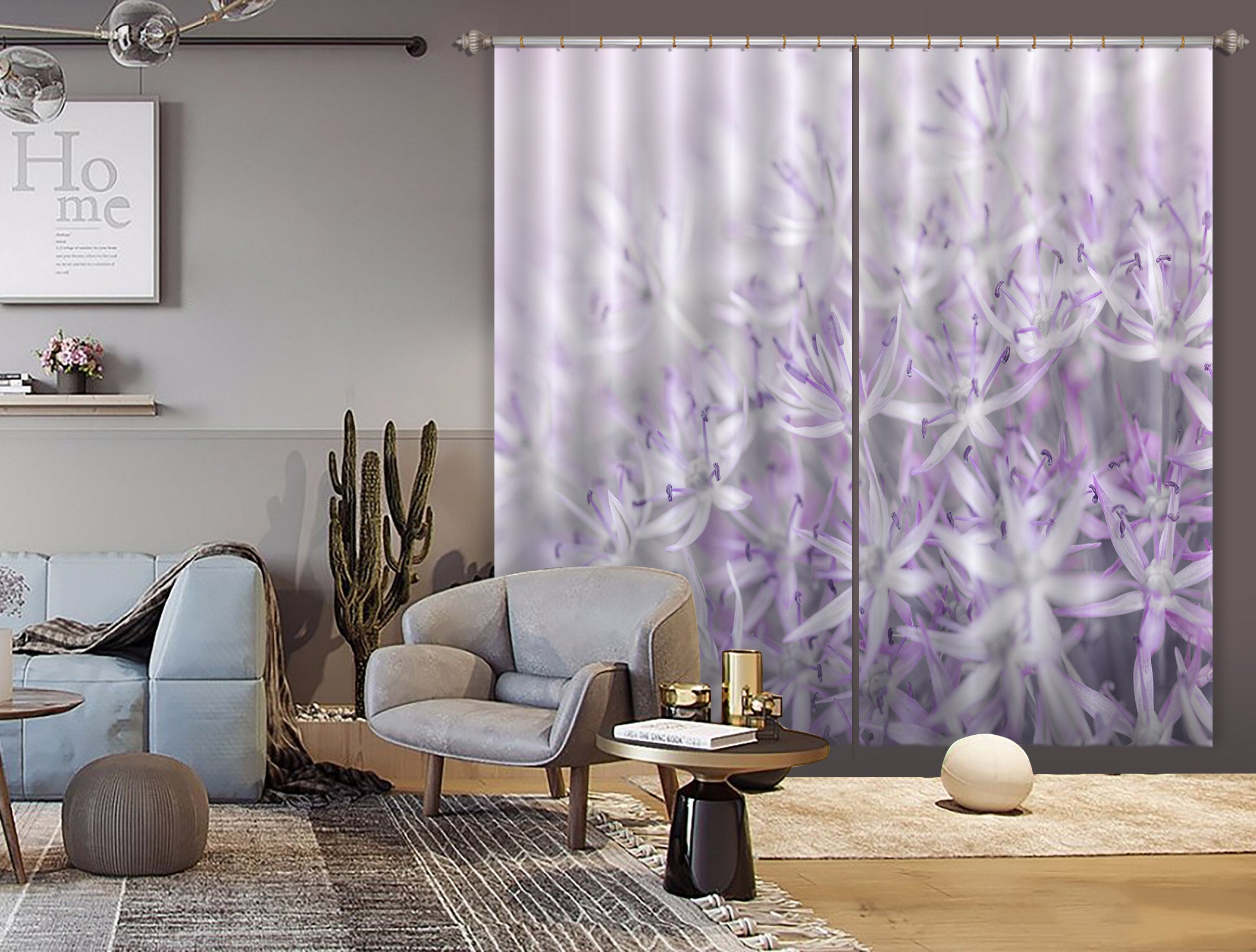 3D Purple Flower 6563 Assaf Frank Curtain Curtains Drapes
