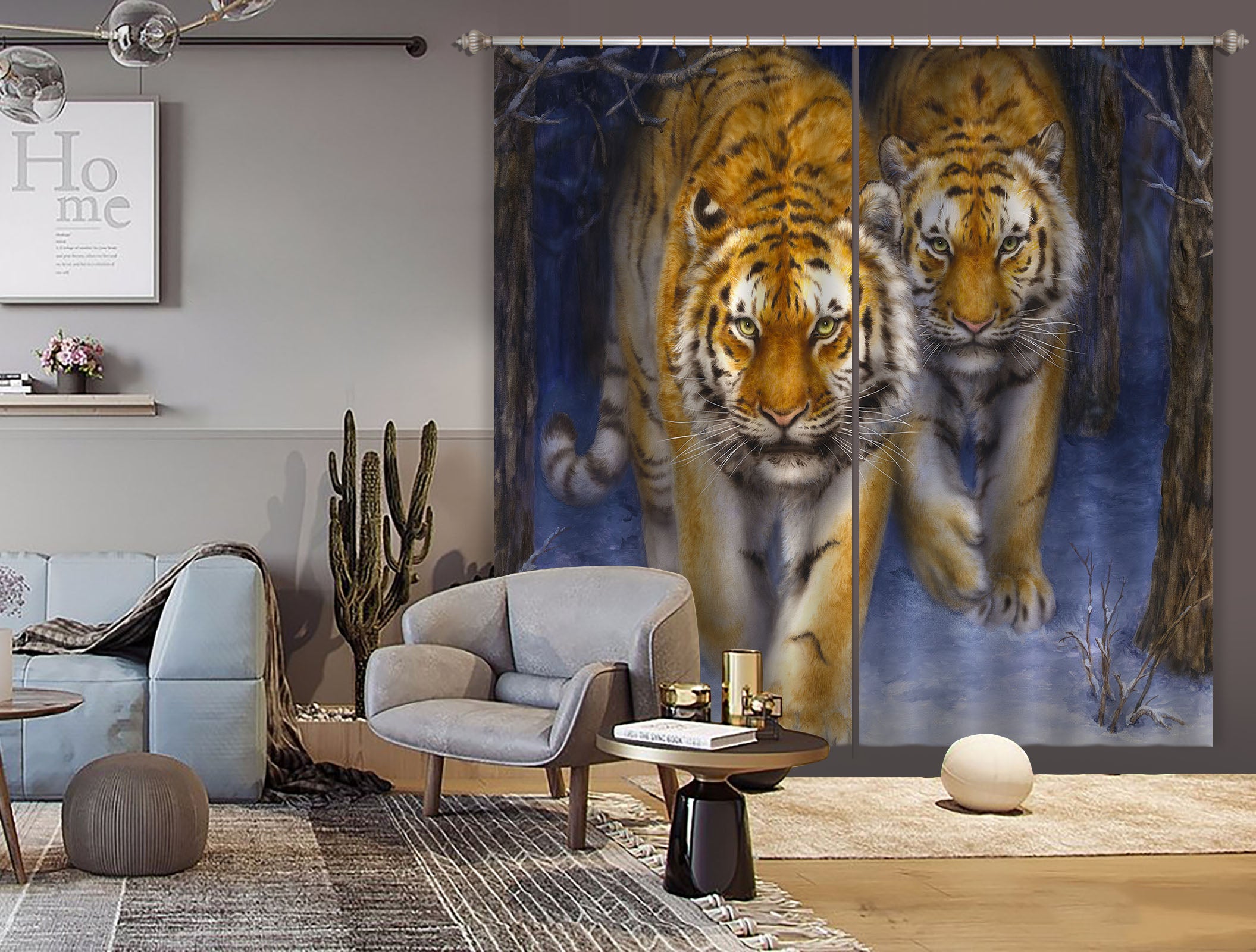 3D Animal Tiger 9054 Kayomi Harai Curtain Curtains Drapes