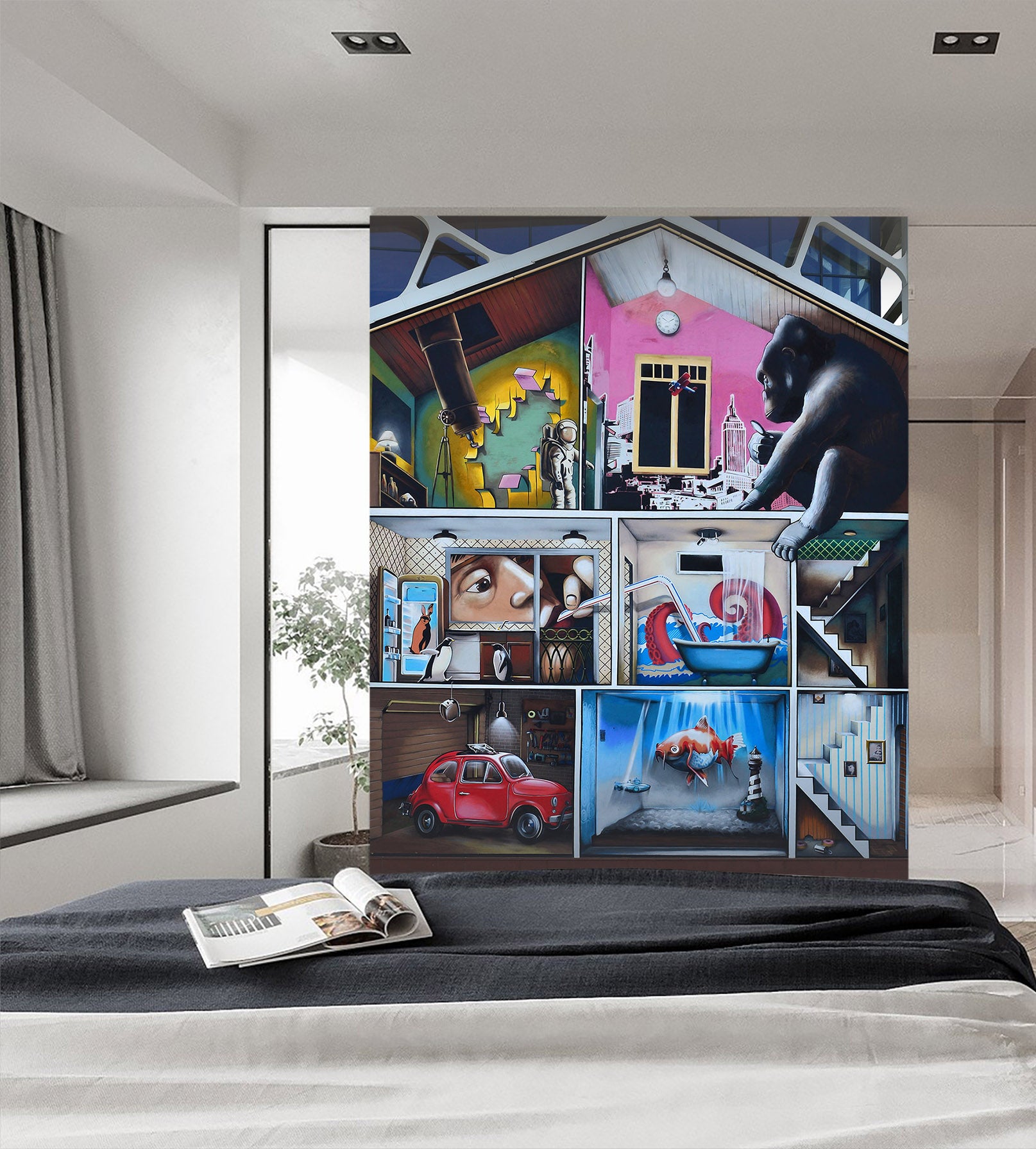 3D Small House Oranguta 437 Vehicle Wall Murals