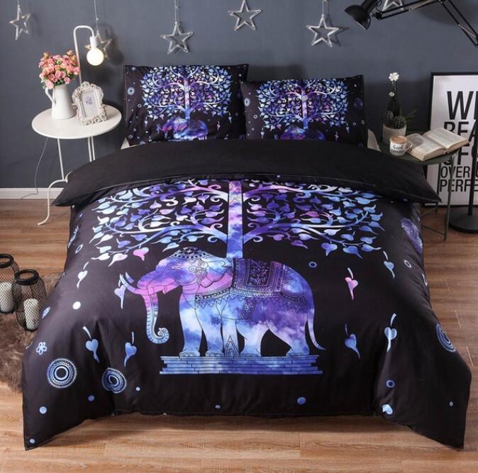 3D Purple Blue Elephant 5068 Bed Pillowcases Quilt
