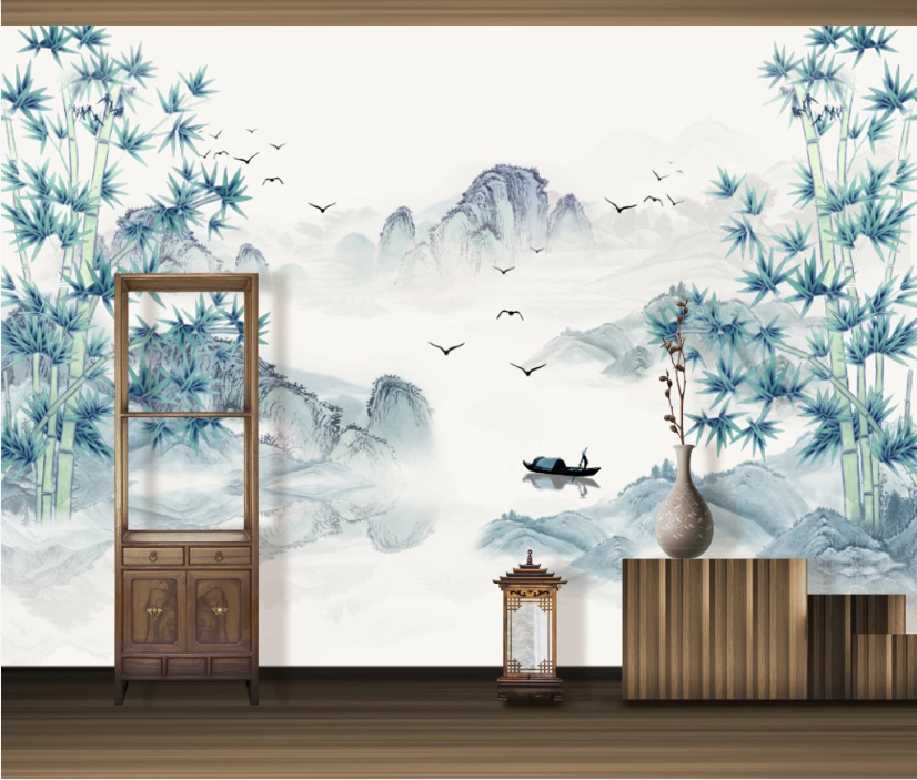 3D Bamboo Boat WC1335 Wall Murals