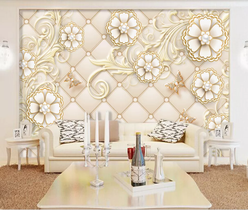3D White Pearl Flower WC981 Wall Murals