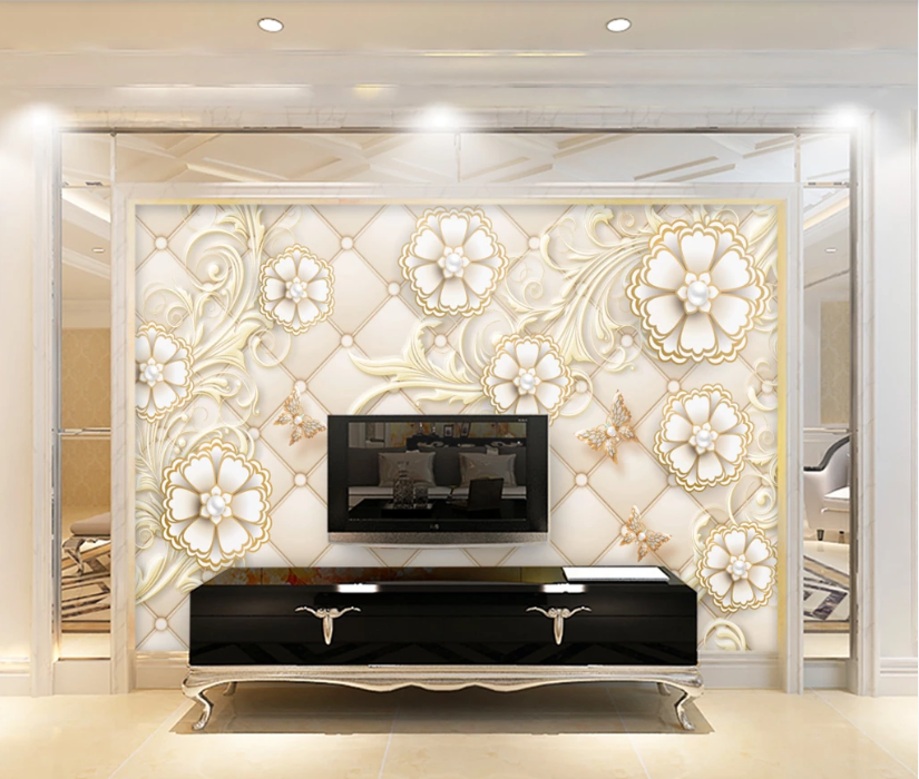 3D White Pearl Flower WC981 Wall Murals