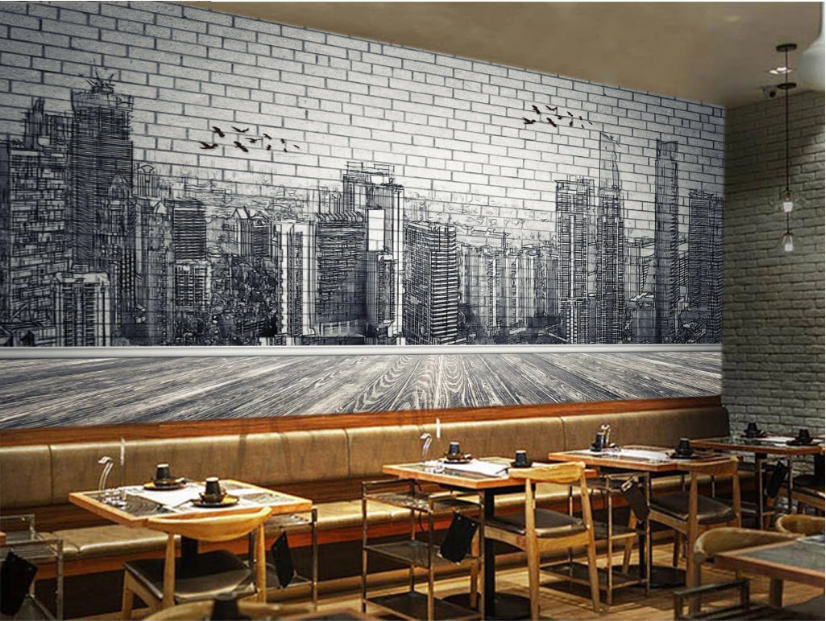 3D Black City Pattern WC241 Wall Murals