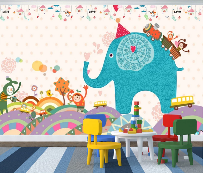 3D Green Elephant WC151 Wall Murals
