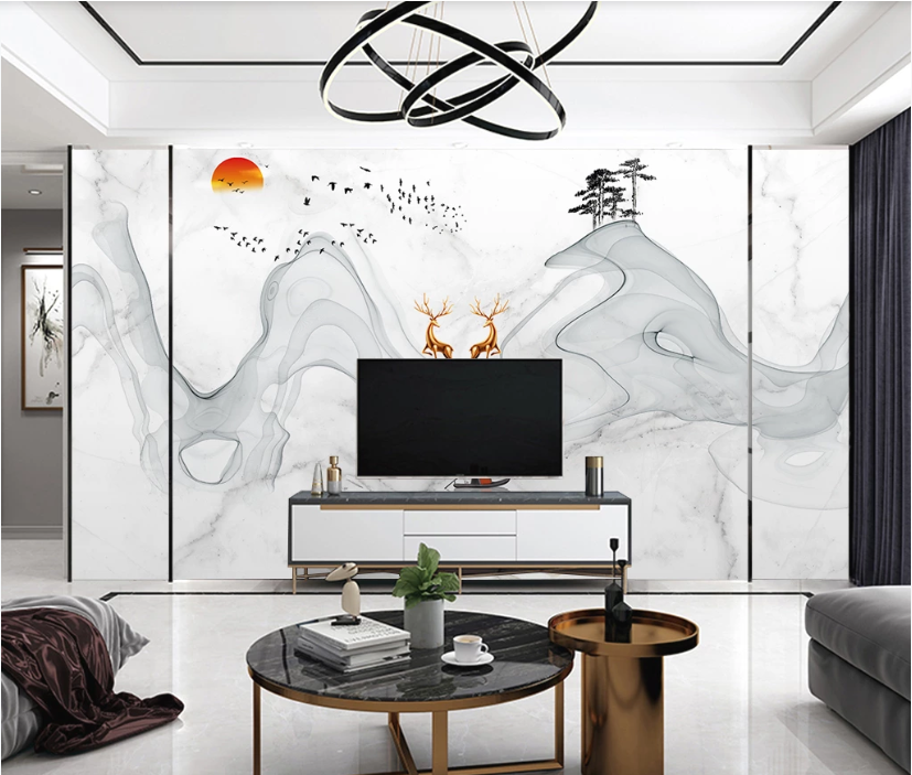 3D Sun Boat Deer WC2551 Wall Murals