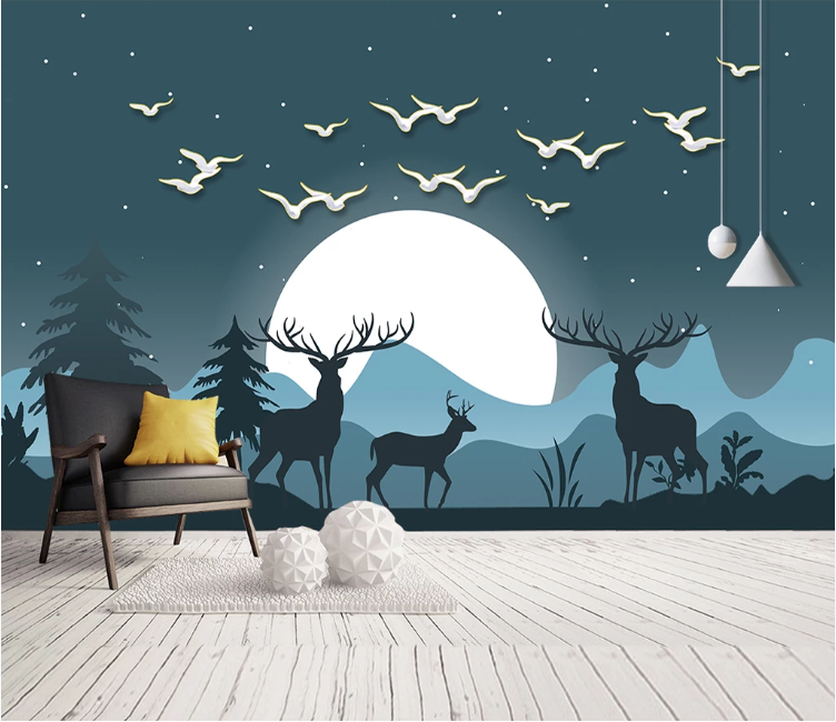 3D Pigeon Fawn Moon WC2430 Wall Murals