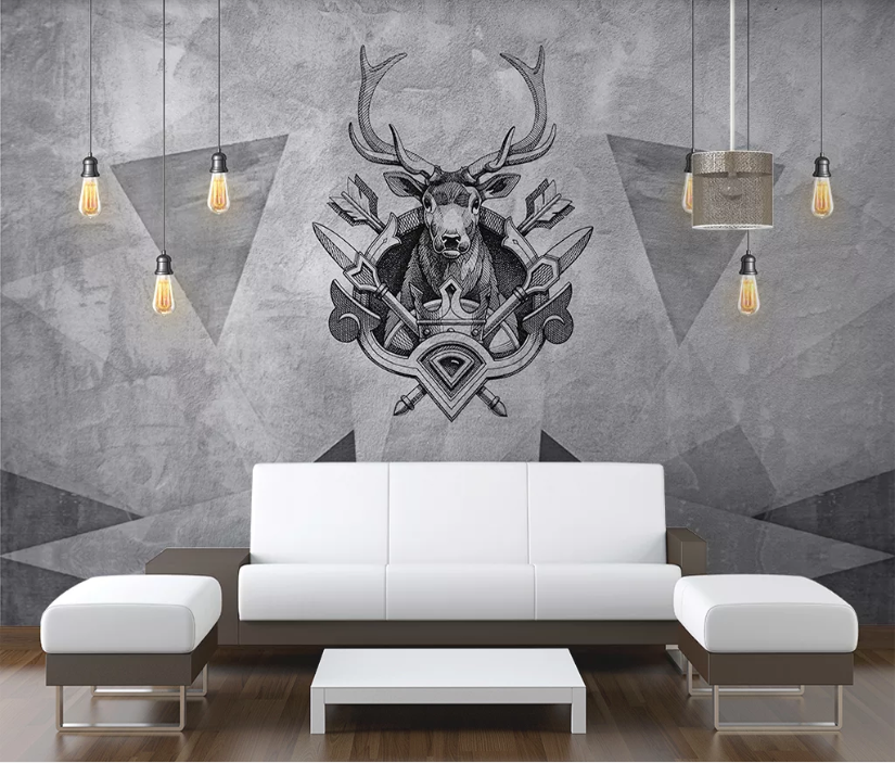 3D Black Deer Head WC2099 Wall Murals
