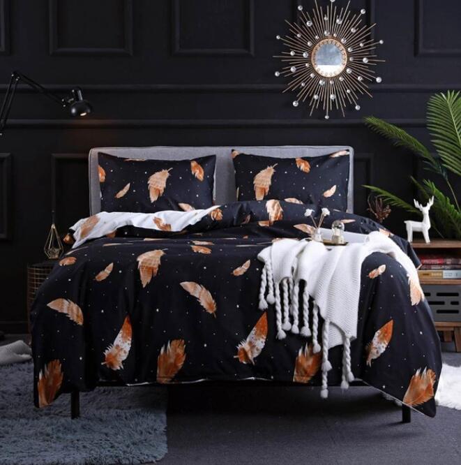 3D Gold Feather On Black 5076 Bed Pillowcases Quilt