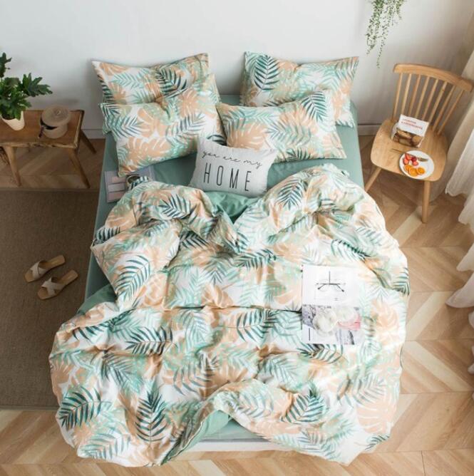 3D Green Orange Leaves 7049 Bed Pillowcases Quilt