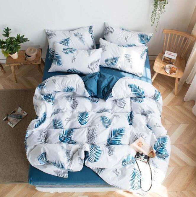 3D Dark Blue Leaves 7046 Bed Pillowcases Quilt