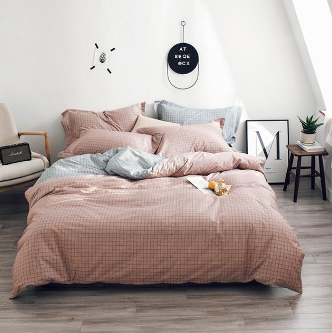 3D Pink Checkered 7054 Bed Pillowcases Quilt