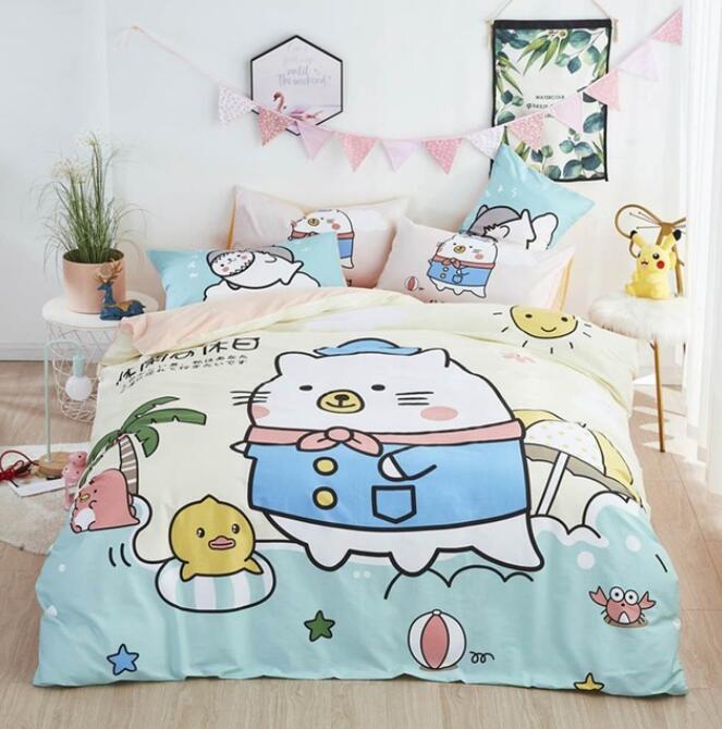 3D Cartoon Fat Cat Little Duck 5050 Bed Pillowcases Quilt