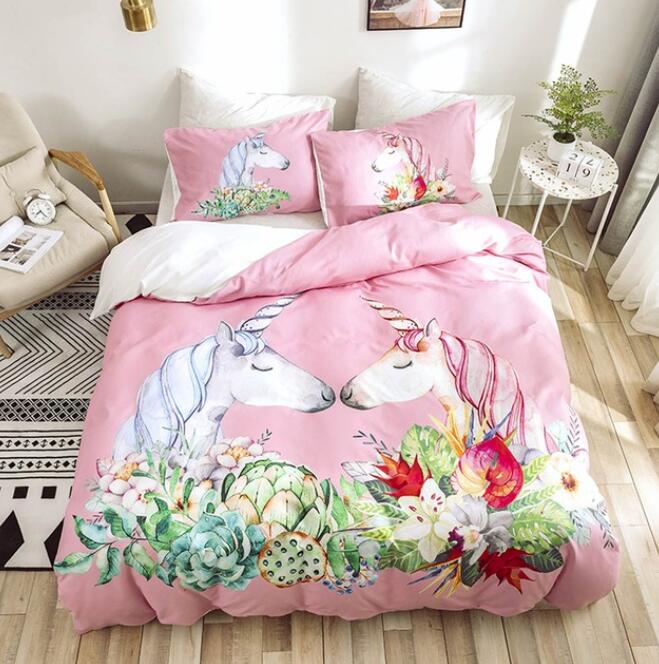 3D Two Unicorns 7030 Bed Pillowcases Quilt