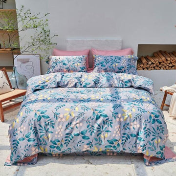 3D Light Blue Background Flower Leaf 5010 Bed Pillowcases Quilt