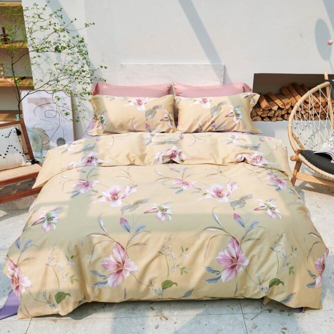 3D Yellow Background Pink Flower 5011 Bed Pillowcases Quilt