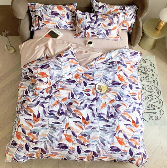 3D Orange Purple Leaves 7122 Bed Pillowcases Quilt