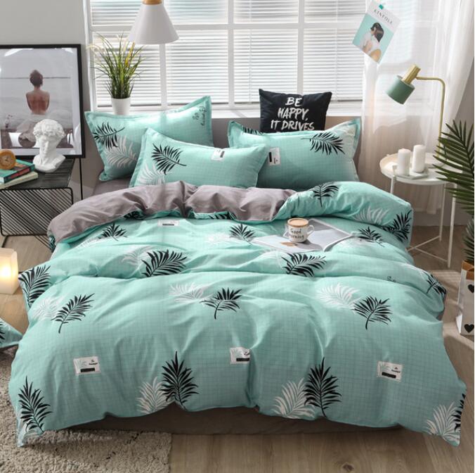 3D Green Background Black White Leaves 12076 Bed Pillowcases Quilt
