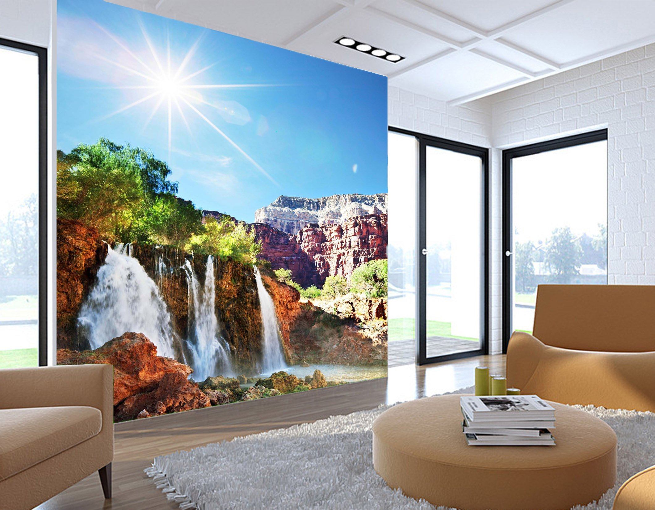 3D Sunshine Mountain Waterfall 792 Wallpaper AJ Wallpaper 