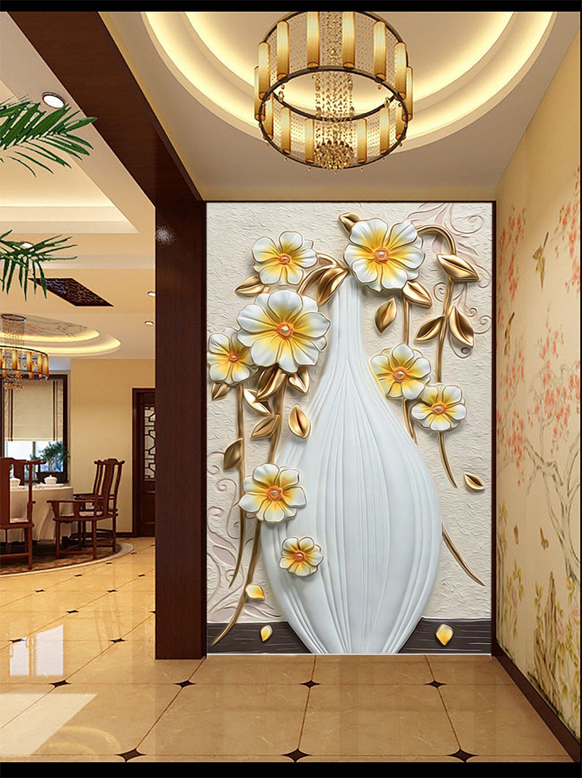 3D Flower vase carving Wallpaper AJ Wallpaper 1 