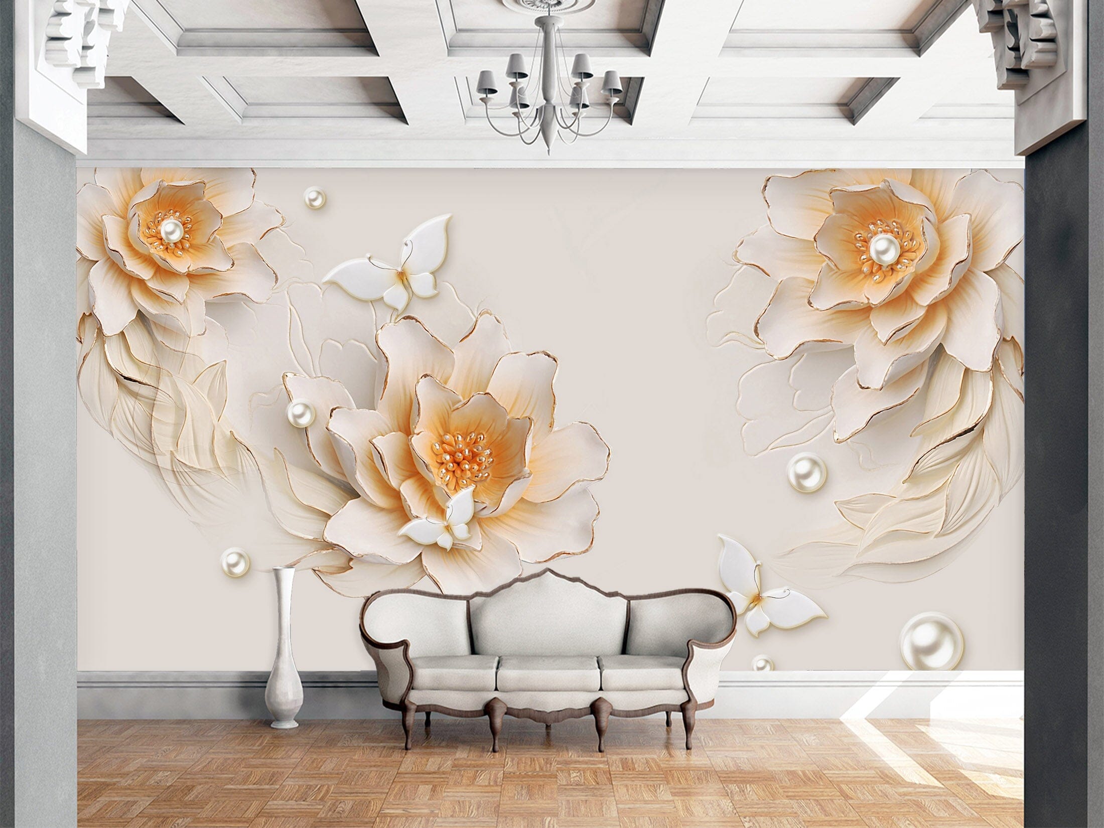 3D White Flowers 1464 Wall Murals Wallpaper AJ Wallpaper 2 