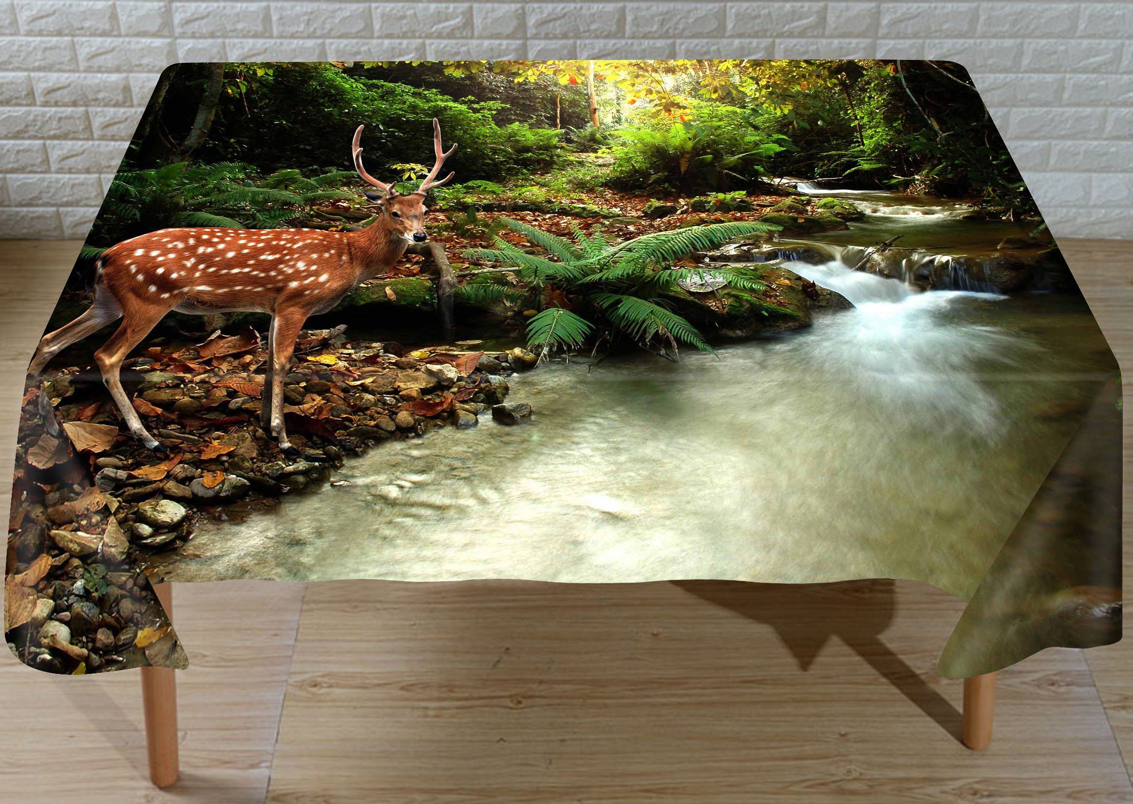 3D Riverside Deer 838 Tablecloths Wallpaper AJ Wallpaper 