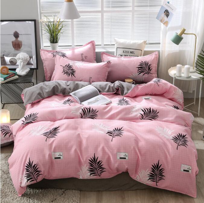 3D Pink Bottom Black White Leaves 12077 Bed Pillowcases Quilt
