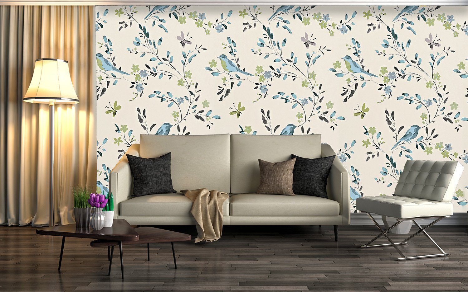 3D Blue Bird Flower 192 Wallpaper AJ Wallpaper 