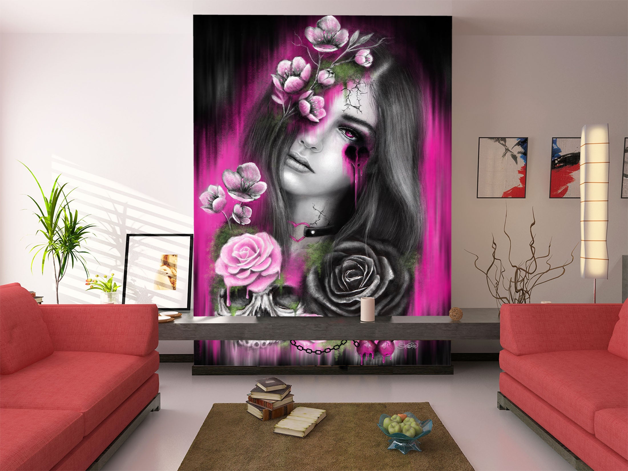 3D Pink Rose Woman 8460 Sheena Pike Wall Mural Wall Murals