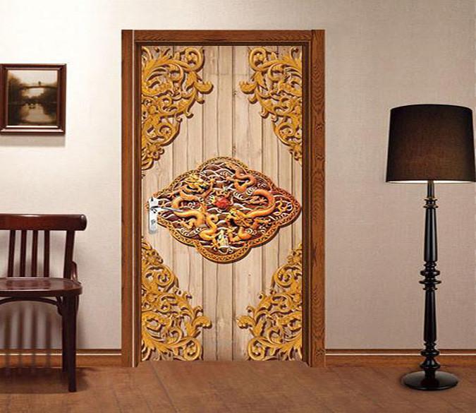3D board carved loong door mural Wallpaper AJ Wallpaper 