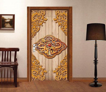 3D board carved loong door mural Wallpaper AJ Wallpaper 