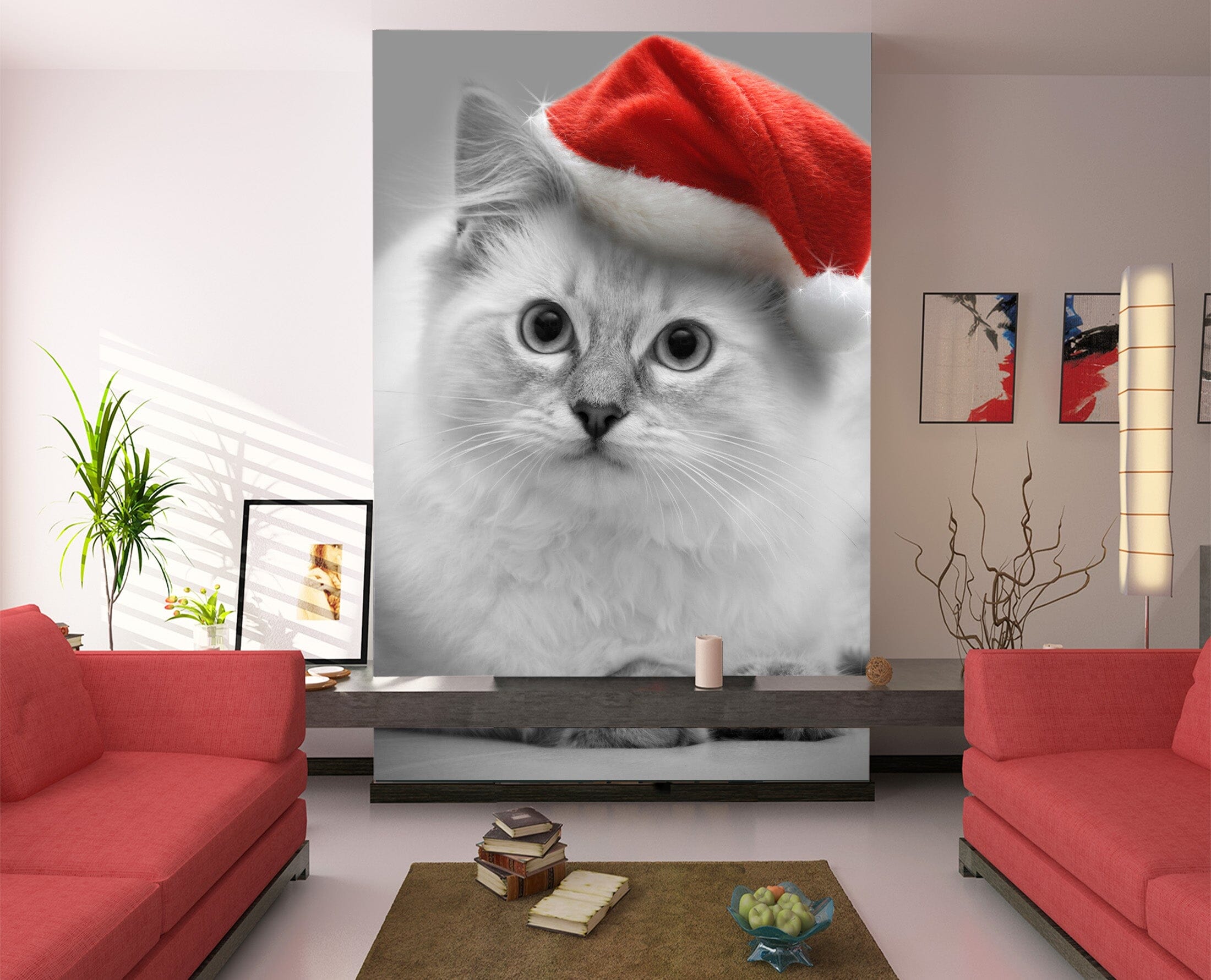 3D Kitten Christmas Hat 112 Wall Murals Wallpaper AJ Wallpaper 2 