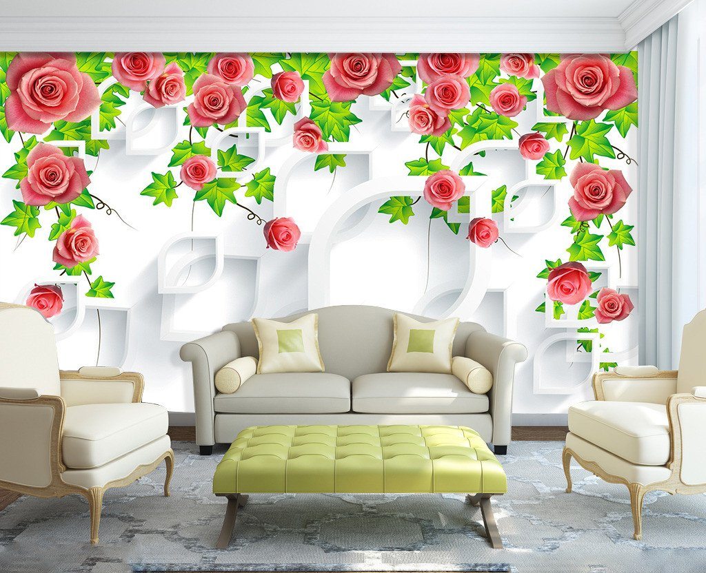 3D Branch Flower Rose 021 Wallpaper AJ Wallpaper 