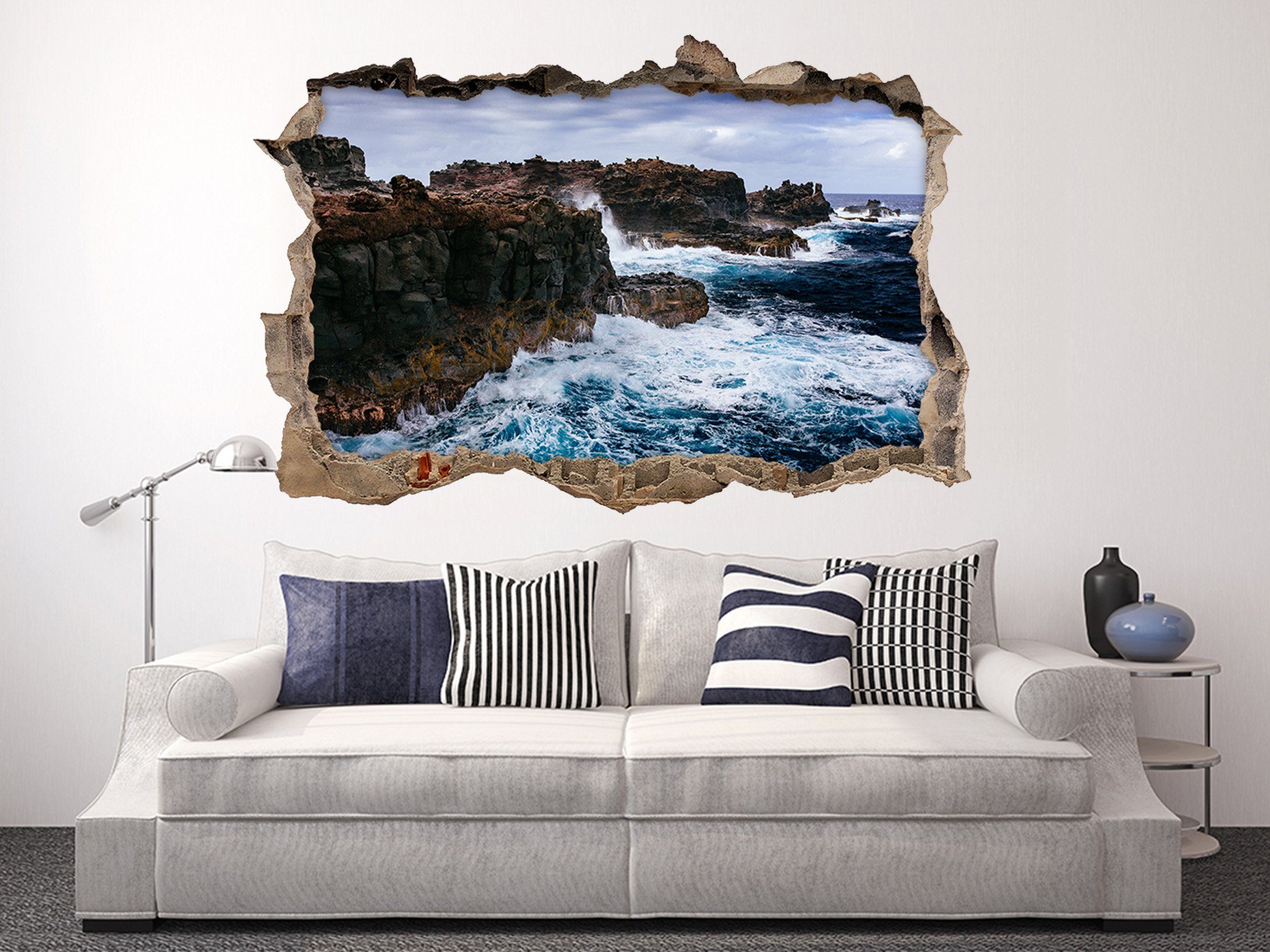 3D Sea Coast Mountains 052 Broken Wall Murals Wallpaper AJ Wallpaper 