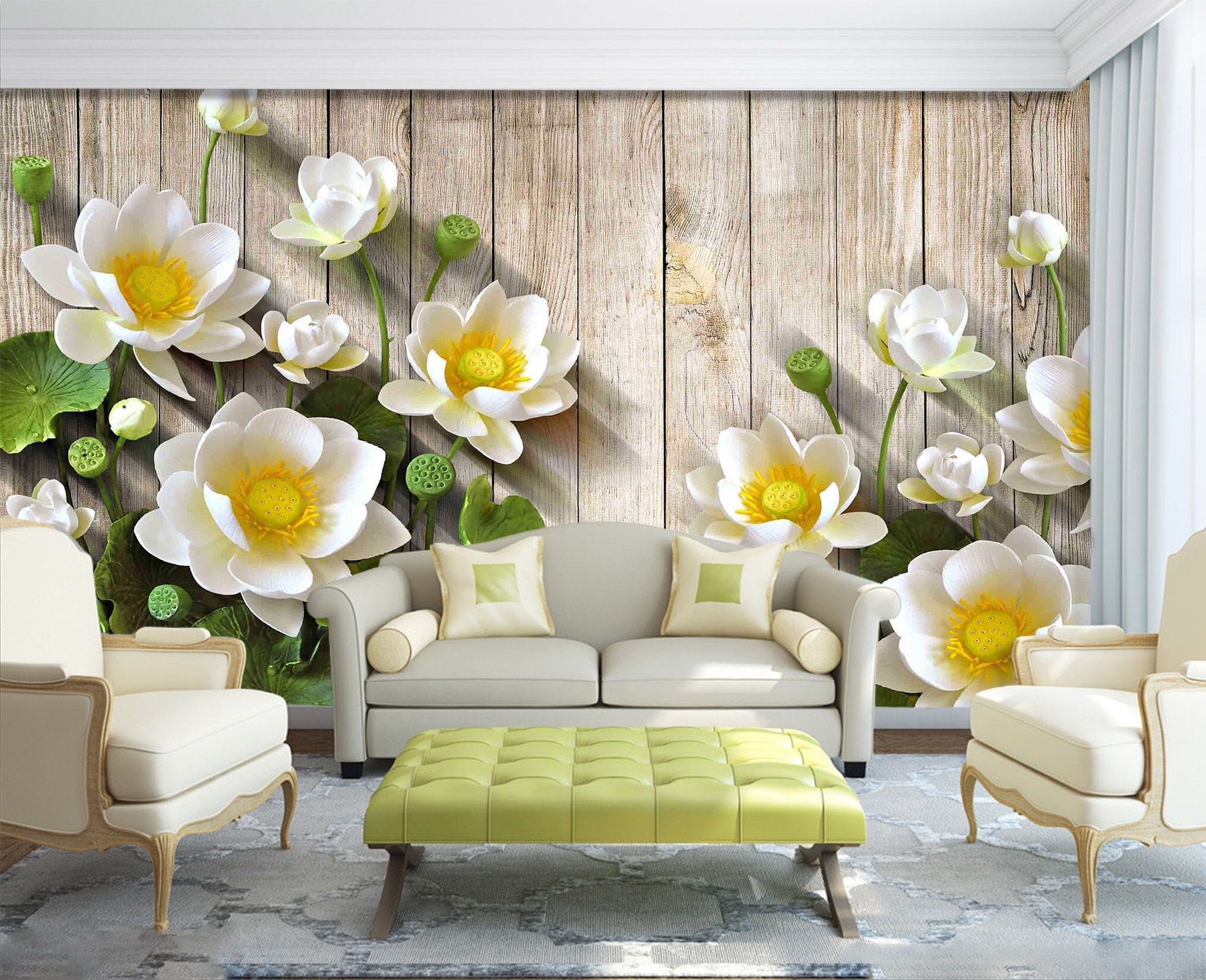 3D White Flowers 1017 Wall Murals Wallpaper AJ Wallpaper 2 
